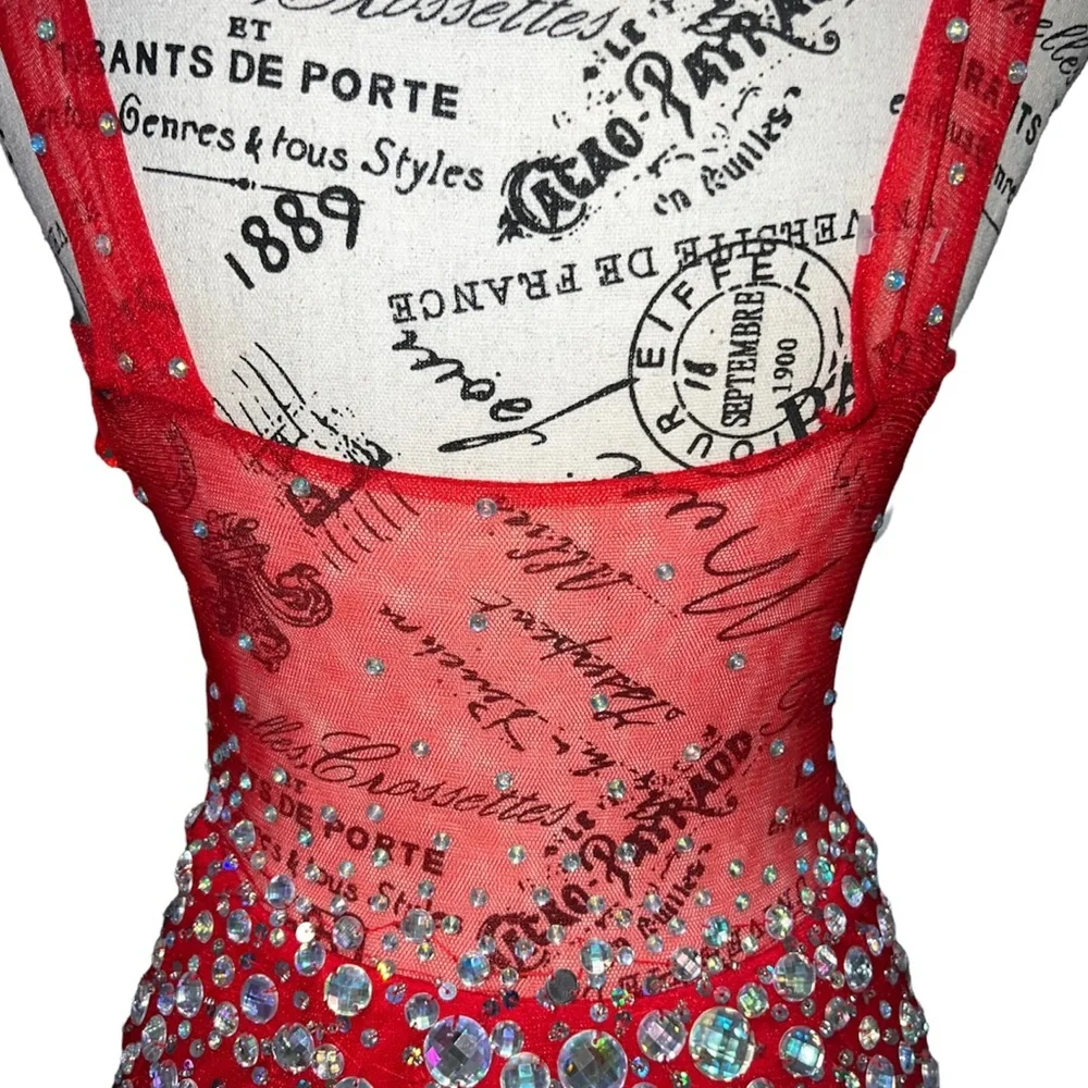 Red Rhinestone Mermaid Formal Prom Dress - Picture 6 of 6